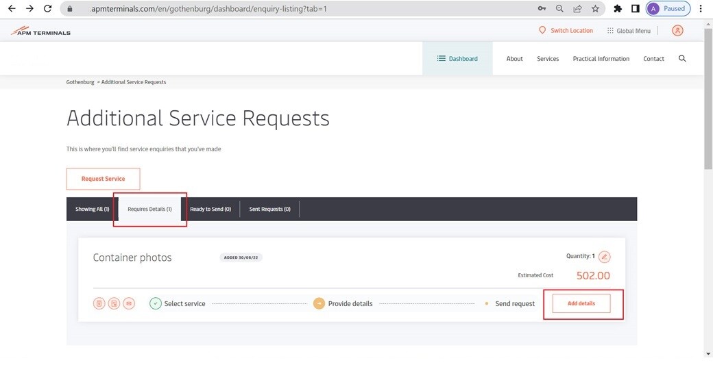 Additional Service Requests - APM Terminals
